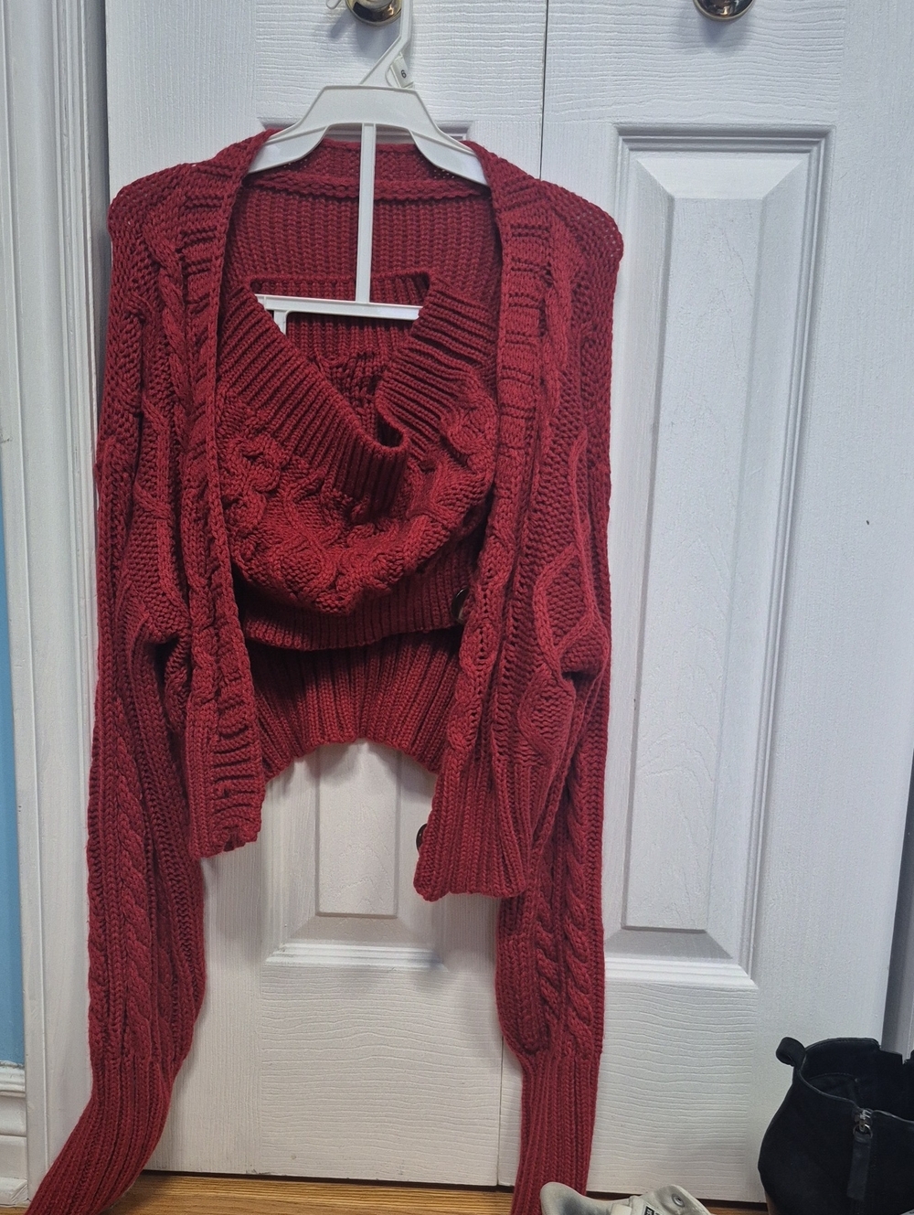 SHEIN Red Chunky Cable Knit Cardigan Sweater